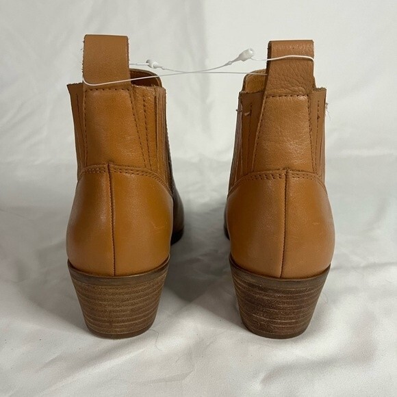 Lucky Brand Womens size 8.5 Brown Tan Ilisse Leather Ankle Bootie Cowboy Slip On - Picture 6 of 8